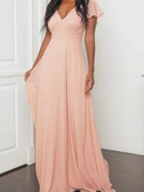 Lulus Nude Blush Maxi Dress Flutter Sleeve Open Back Formal Gown NWT